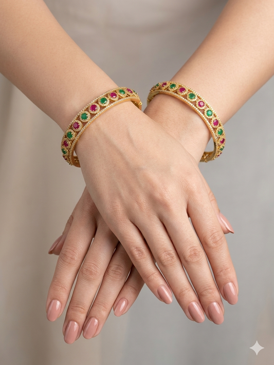 Indian bangles Traditional bollywood jewelry Ruby Green Antique CZ Stone Eknoor bangles