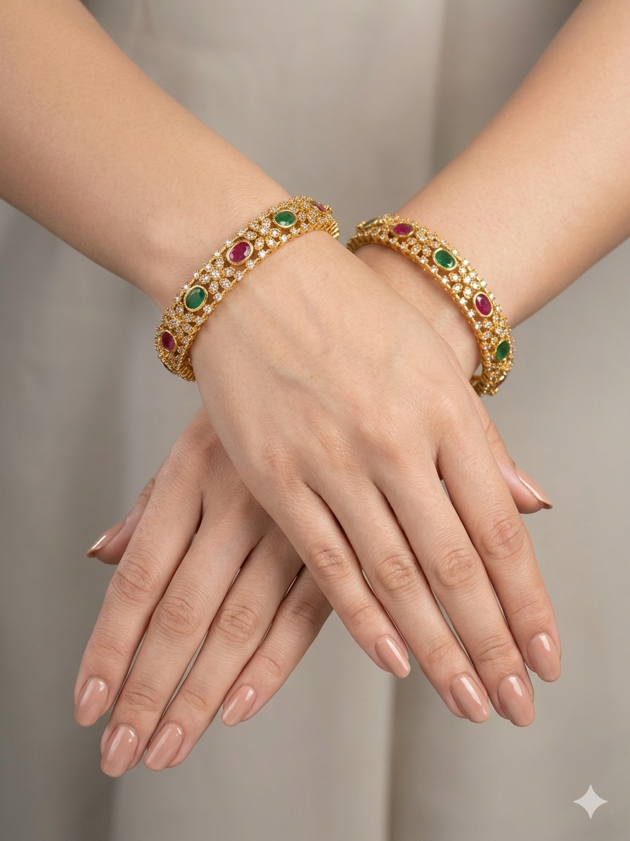 Indian bangles Traditional bollywood jewelry Ruby Green Antique CZ Stone Emme bangles