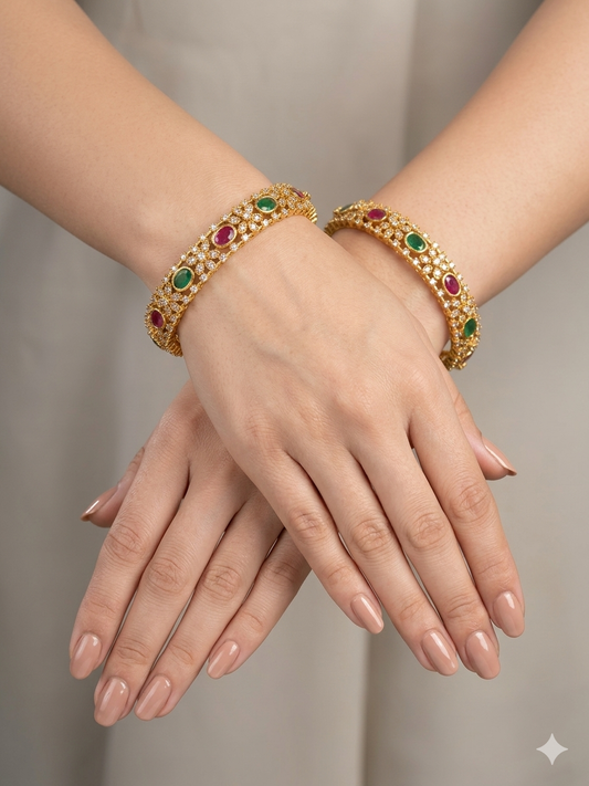 Indian bangles Traditional bollywood jewelry Ruby Green Antique CZ Stone Emme bangles