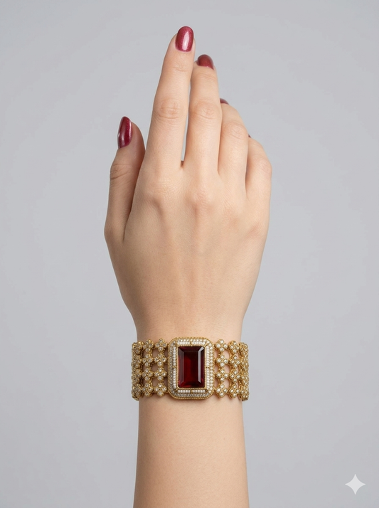 Indian Maroon Kundan Hand Bracelets Junia Jewellery