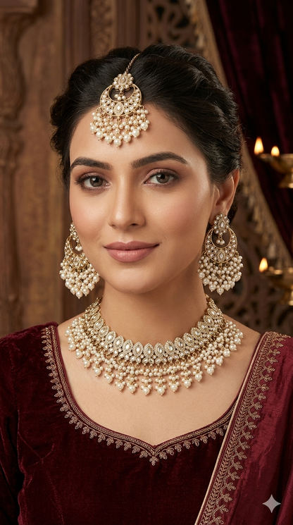 Antique Maroon Moissanite kundan necklace Indian Jewellery Muna Wedding Sets