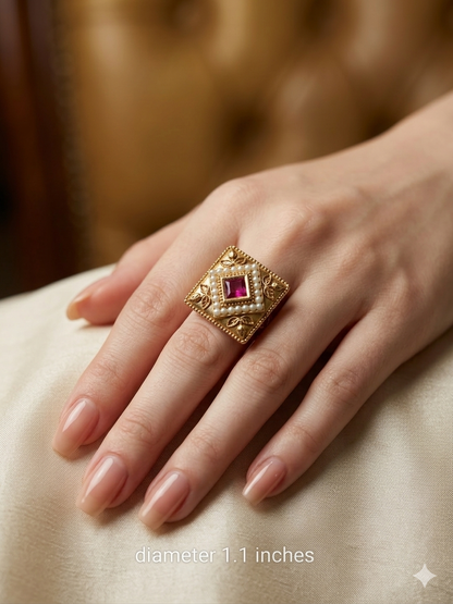 Gold Ruby Cocktail Akiko Indian Finger Rings