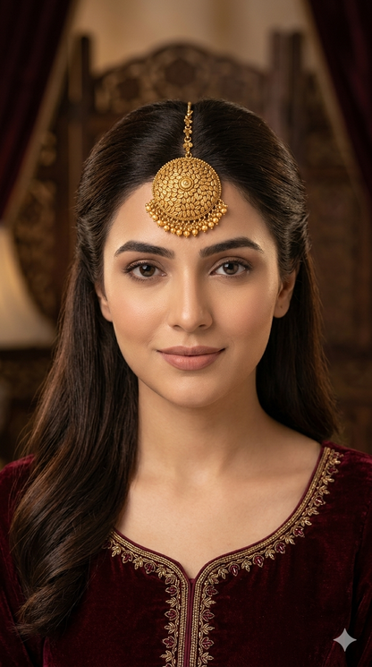 Gold polki Tikka Jewellery Indian Niram Headpiece Jewellery