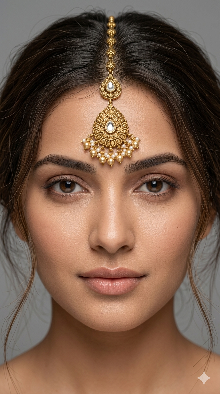 Gold polki Tikka Jewellery Indian Niram Headpiece Jewellery