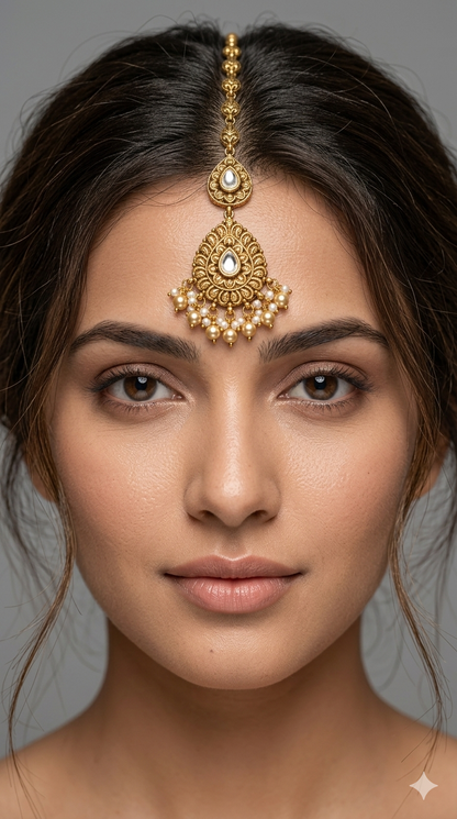 Gold polki Tikka Jewellery Indian Niram Headpiece Jewellery