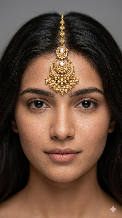 Gold polki Tikka Jewellery Indian Niram Headpiece Jewellery