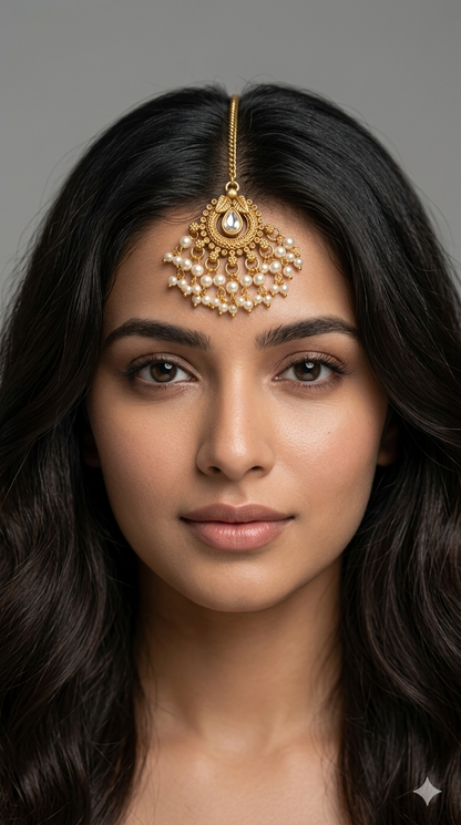Gold polki Tikka Jewellery Indian Niram Headpiece Jewellery