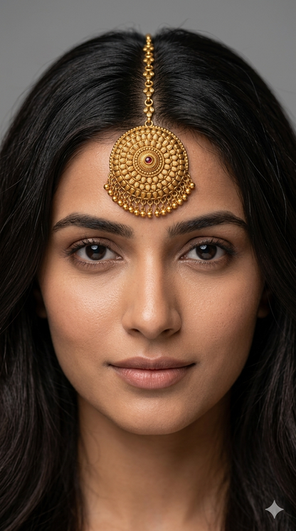 Gold polki Tikka Jewellery Indian Niram Headpiece Jewellery