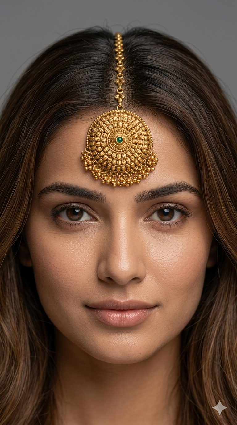 Gold polki Tikka Jewellery Indian Niram Headpiece Jewellery