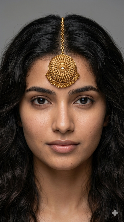 Gold polki Tikka Jewellery Indian Niram Headpiece Jewellery