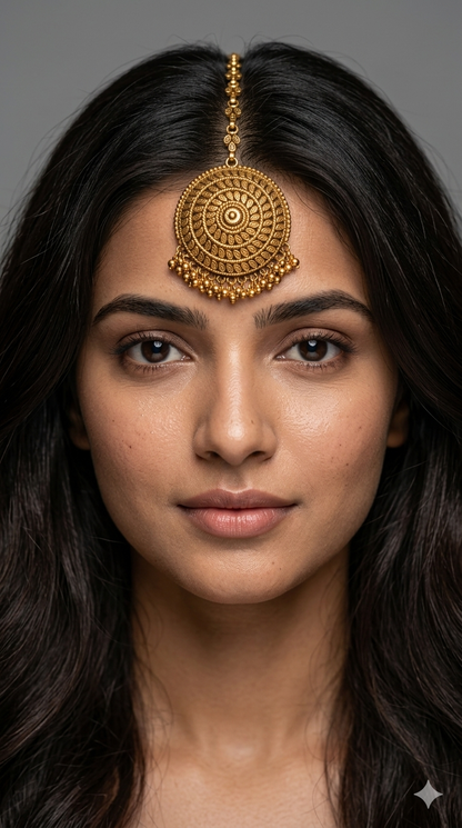 Gold polki Tikka Jewellery Indian Niram Headpiece Jewellery