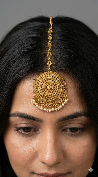 Gold polki Tikka Jewellery Indian Niram Headpiece Jewellery