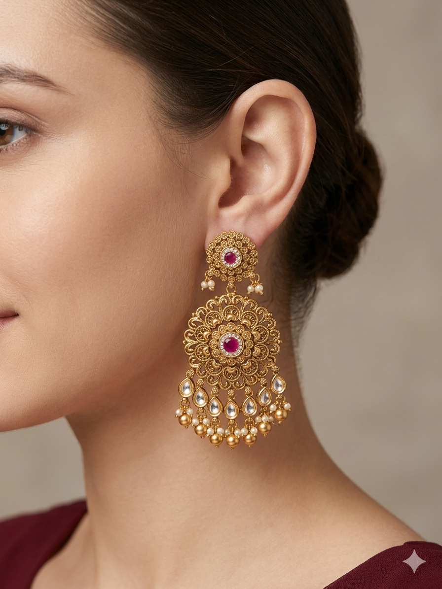 Gold Polki niha Earrings