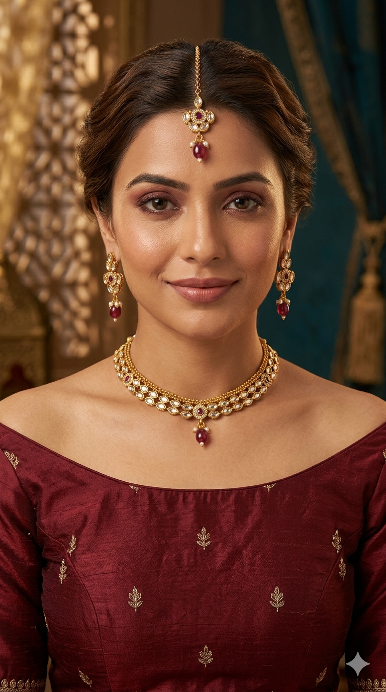 Gold Polki Ruby Necklace Jewellery Mansi Set