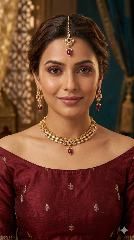 Gold Polki Ruby Necklace Jewellery Mansi Set