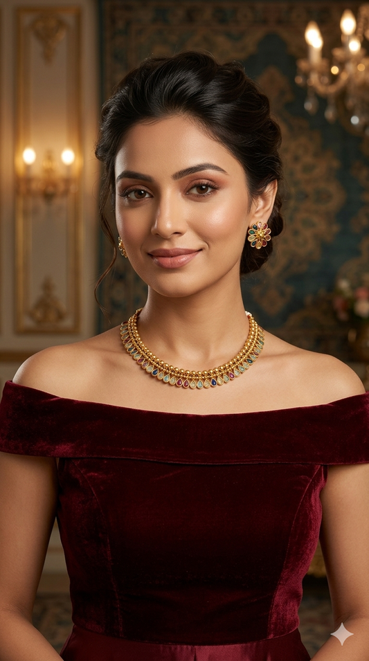 Gold Polki Multi Color Necklace Jewellery Mansi Set