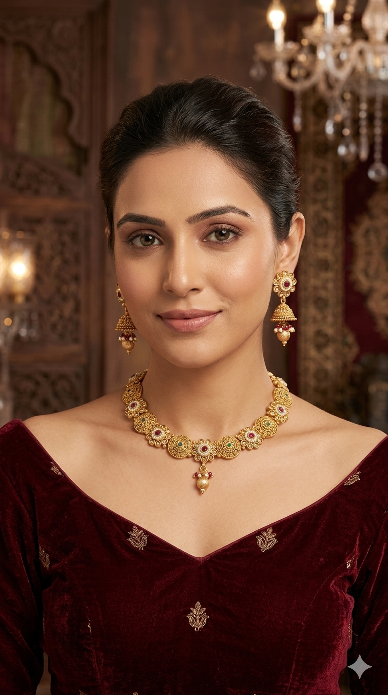 Gold Polki Ruby Green Necklace Jewellery Mansi Set