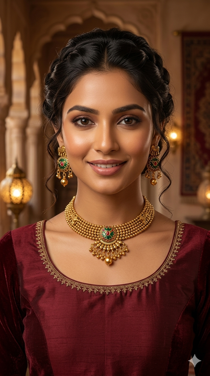 Gold Polki Ruby Sage Green Necklace Jewellery Mehram Set
