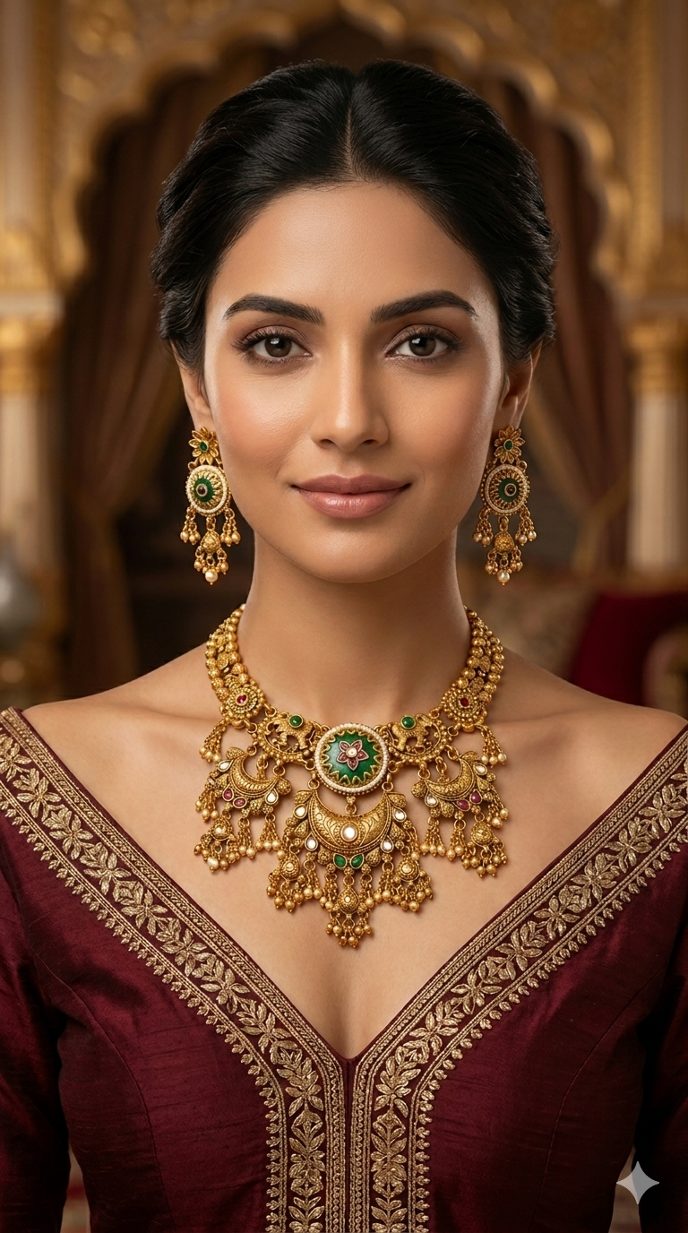 Gold Polki Ruby Sage Green Necklace Jewellery Mehram Set
