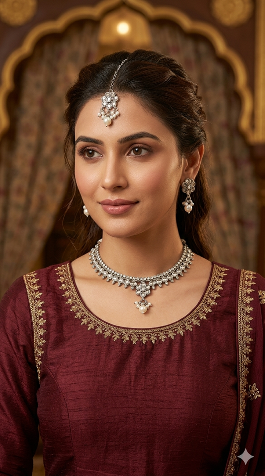 Silver necklace Set/ Silver set Anju Jewellery