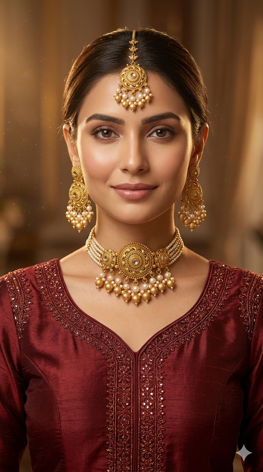 Gold Polki  Necklace Jewellery Lipi Set
