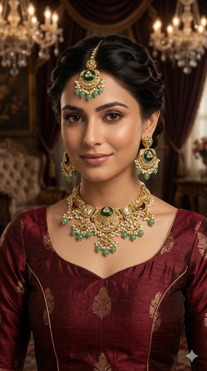 Sage Green Kundan necklace Set/ kundan Indian jewellery kundan Sugam sets