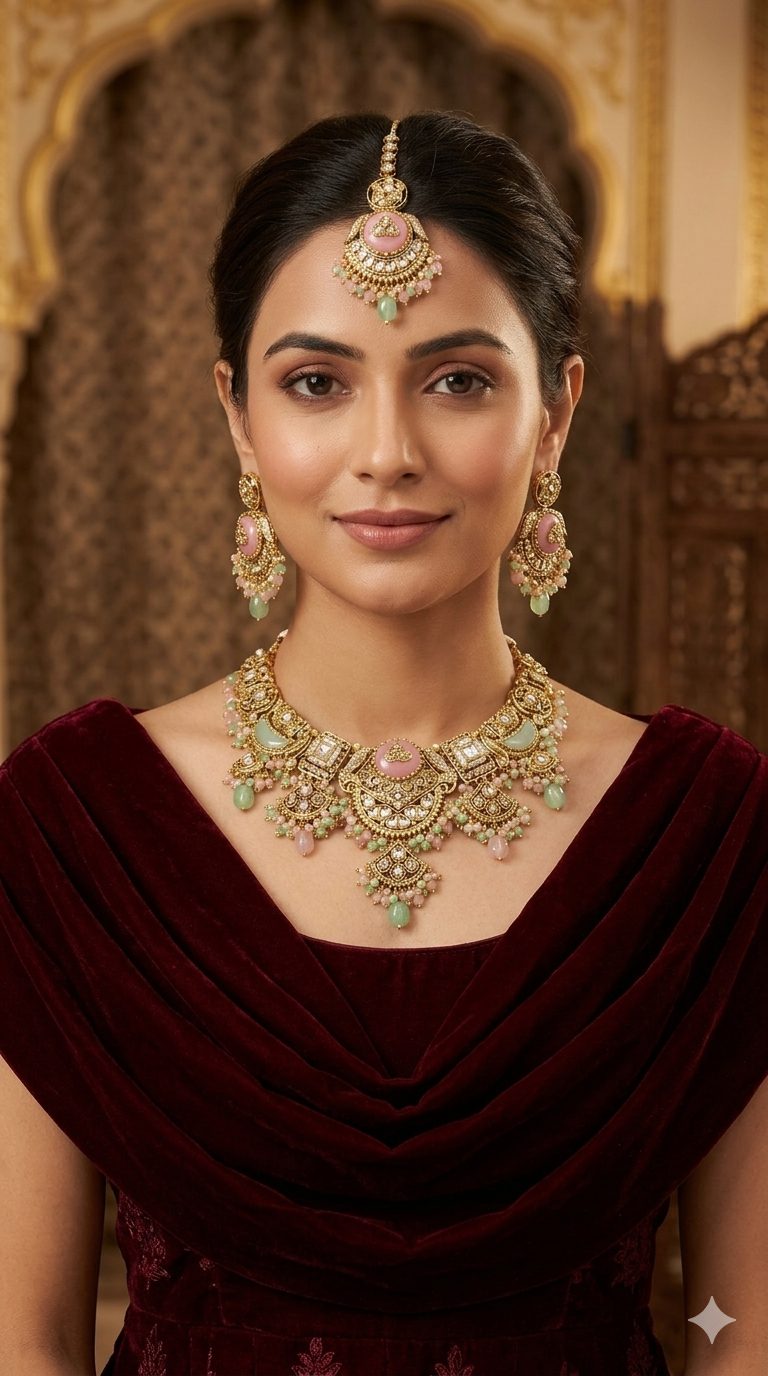 Mint Pink Kundan necklace Set/ kundan Indian jewellery kundan Sugam sets