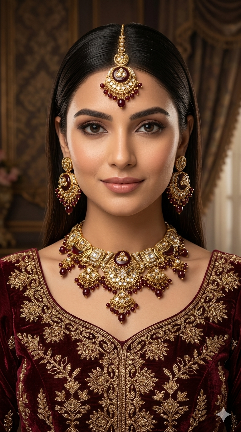 Maroon Kundan necklace Set/ kundan Indian jewellery kundan Sugam sets
