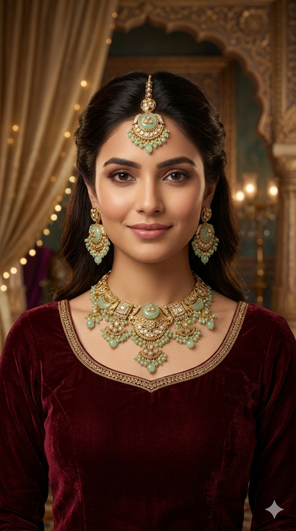 Mint Kundan necklace Set/ kundan Indian jewellery kundan Sugam sets