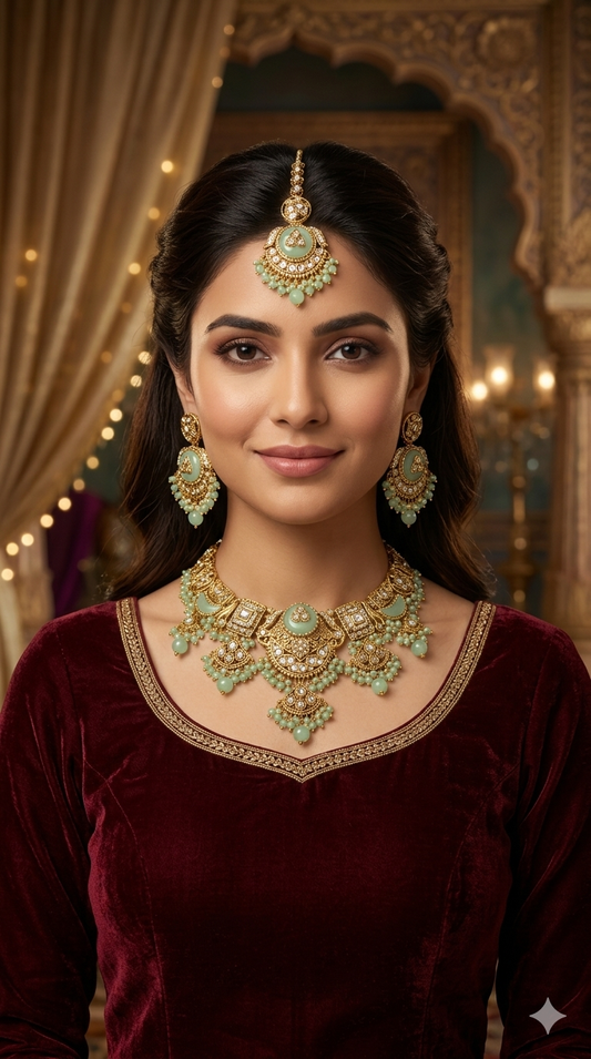 Mint Kundan necklace Set/ kundan Indian jewellery kundan Sugam sets