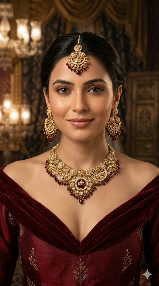 Maroon Kundan necklace Set/ kundan Indian jewellery kundan Amanat sets