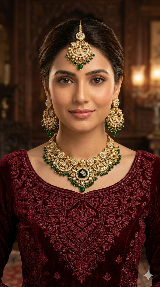 Green Kundan necklace Set/ kundan Indian jewellery kundan Amanat sets