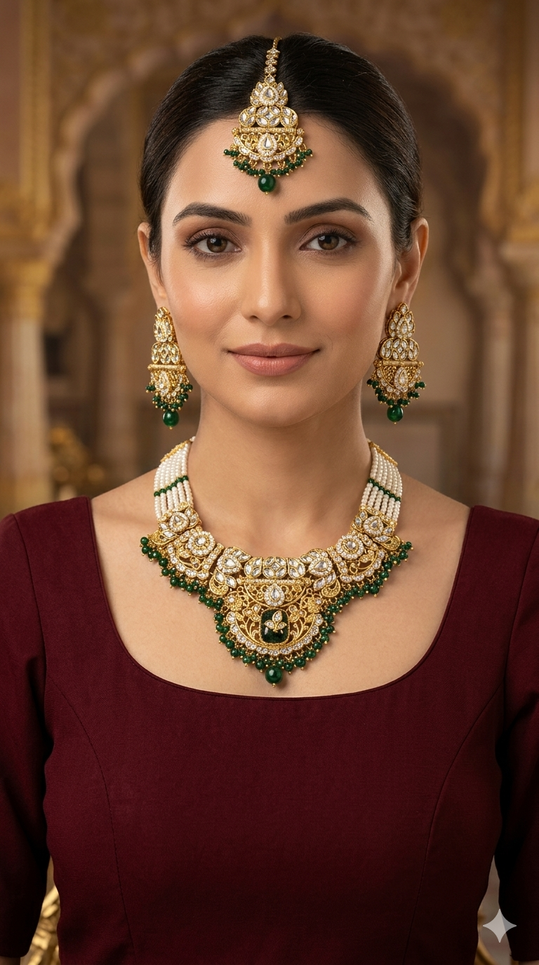 Green Kundan necklace Set/ kundan Indian jewellery kundan Gita sets