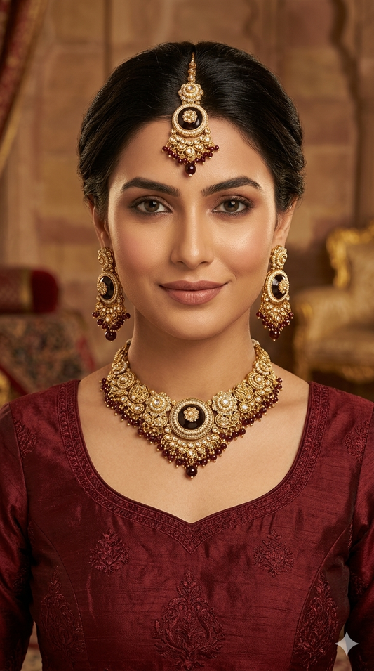 Maroon Kundan necklace Set/ kundan Indian jewellery kundan Gori sets