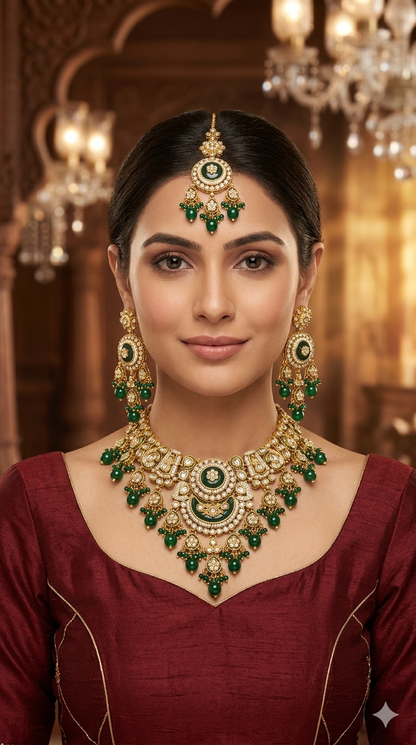 Green Kundan necklace Set/ kundan Indian jewellery kundan Ravina sets