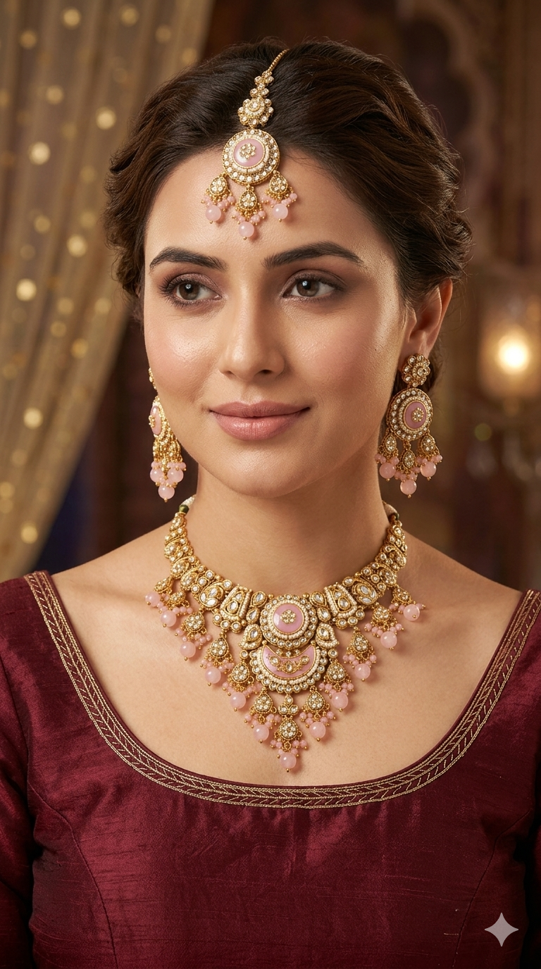 Pink Kundan necklace Set/ kundan Indian jewellery kundan Ravina sets