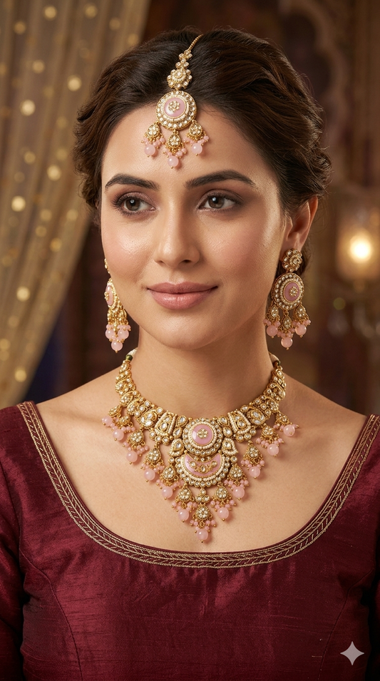 Pink Kundan necklace Set/ kundan Indian jewellery kundan Ravina sets
