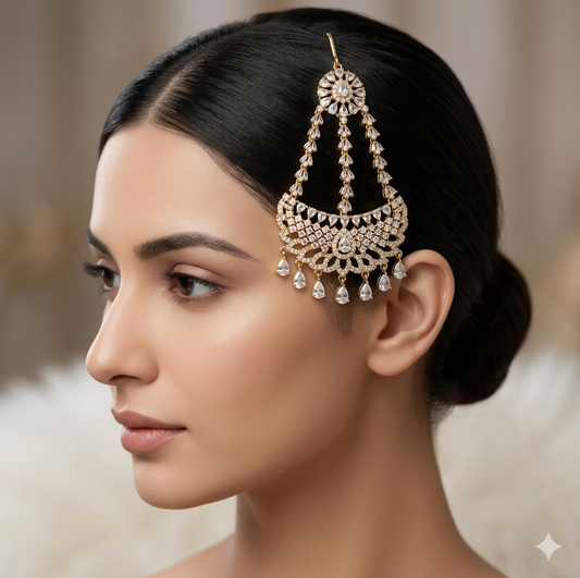 Antique American Diamond Passa Jhumar Jhoomer Hanu Headpiece