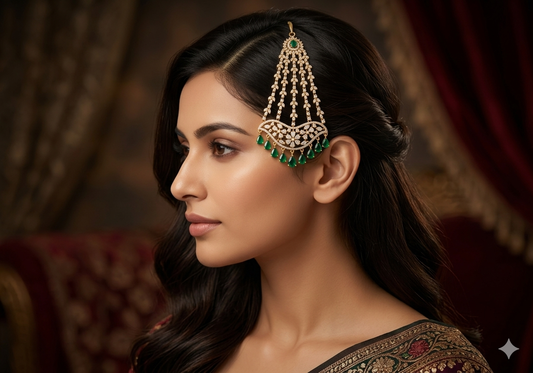 Antique Green American Diamond Passa Jhumar Jhoomer Hanu Headpiece