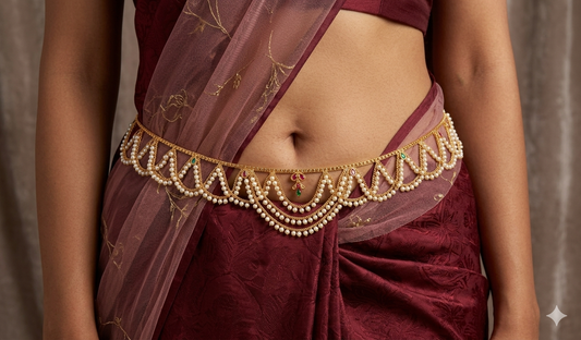 Gold Ruby Green Belly chain indian kamarbelt Prachi saree chain