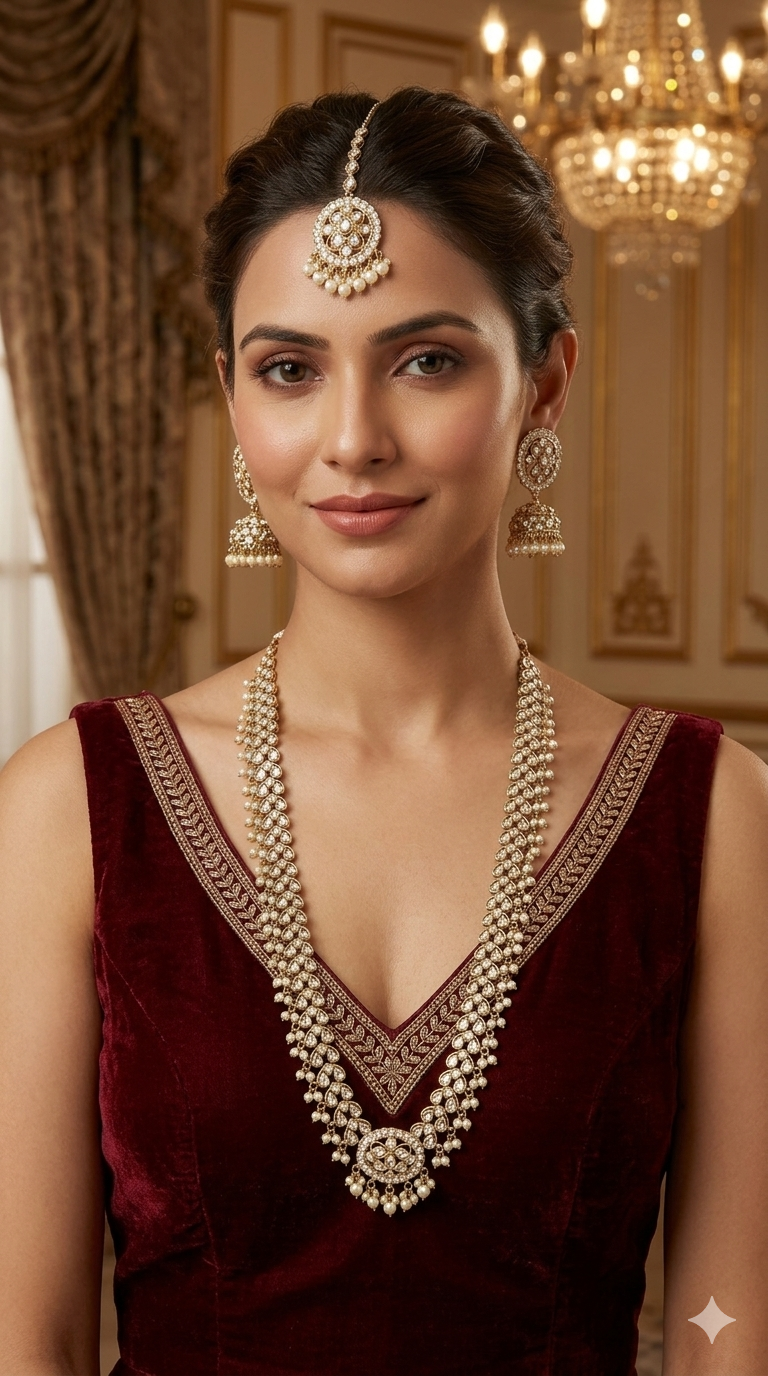 Antique White Long Rani Haar Necklace Indian Jewellery Nita Set