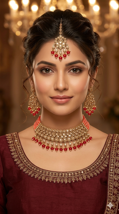Antique Gold Ruby Necklace Indian Jewelry Anjali Set