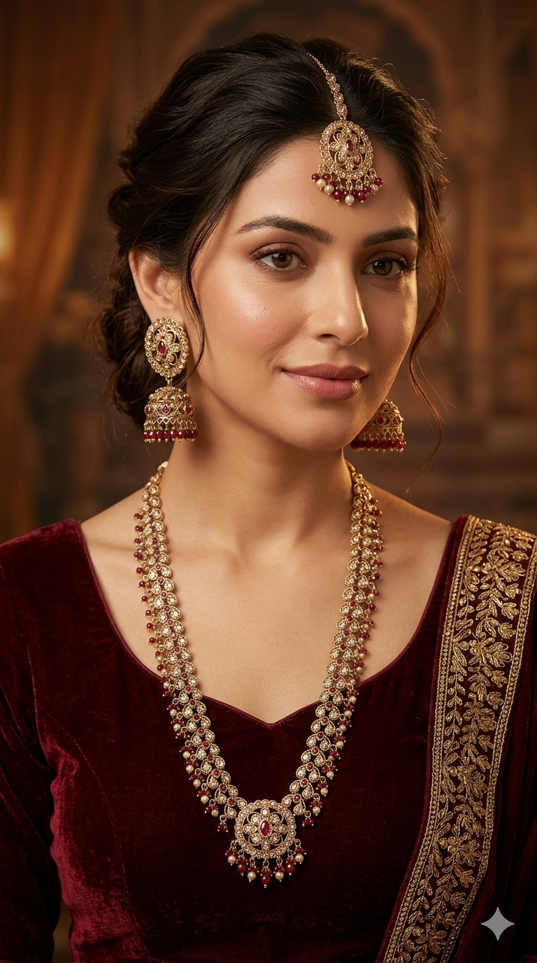 Antique Maroon Long Rani Haar Necklace Indian Jewellery Nita Set