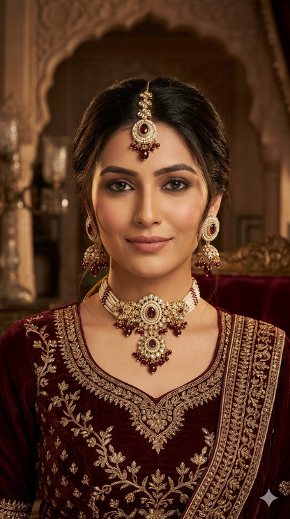Maroon Kundan Choker Jewellery Firoh Set