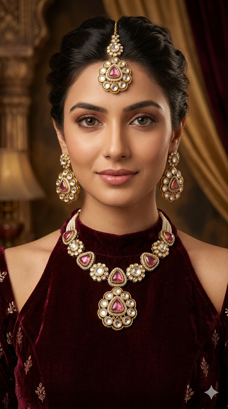 Ruby Gold Kundan Necklace Indian Jewellery Kajal Set