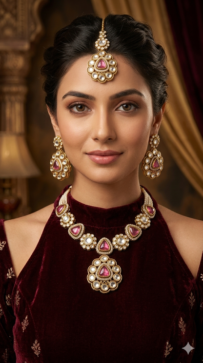 Ruby Gold Kundan Necklace Indian Jewellery Kajal Set