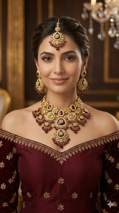 Maroon Kundan necklace Set/ kundan Indian jewellery kundan Jonas sets