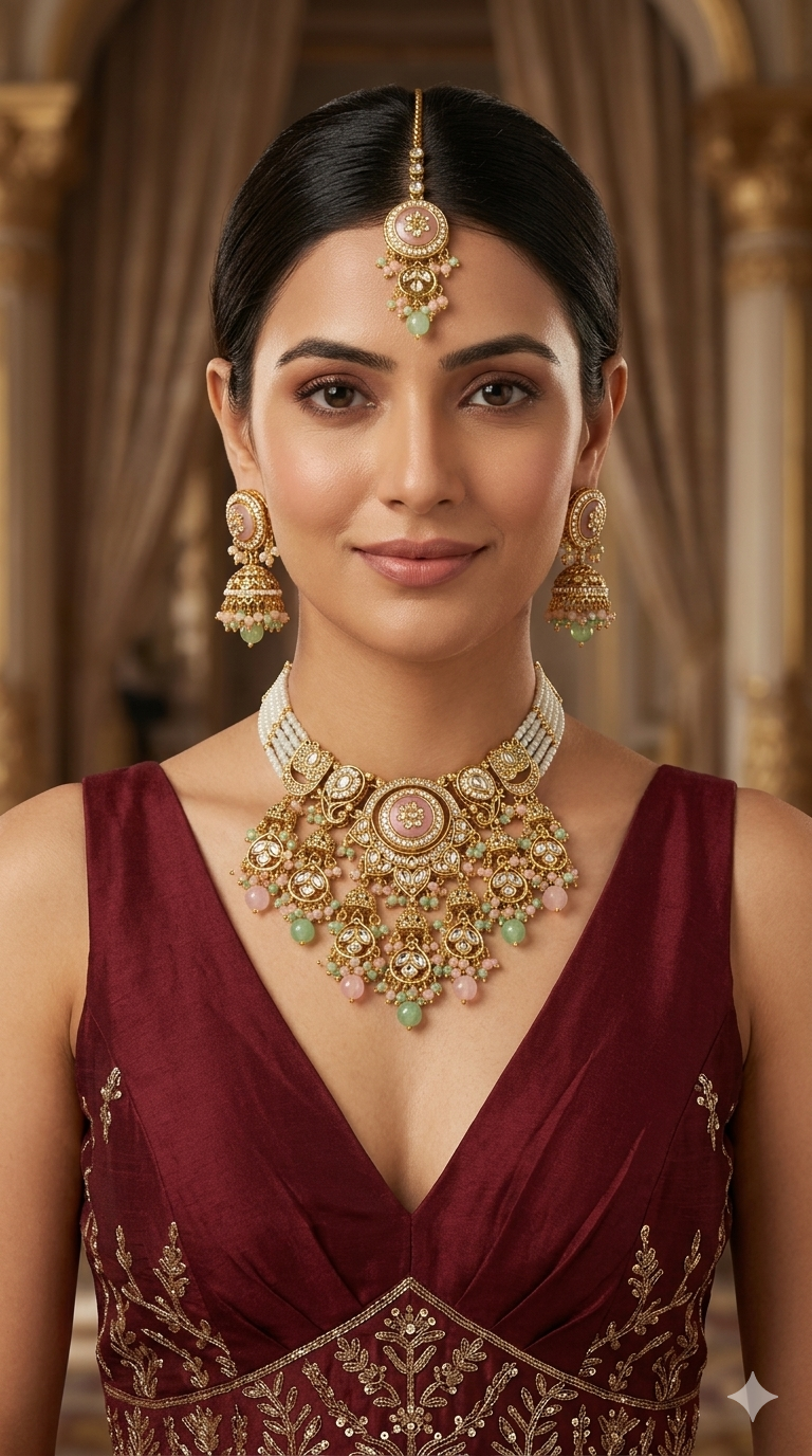 Green Kundan necklace Set/ kundan Indian jewellery kundan Ravia sets