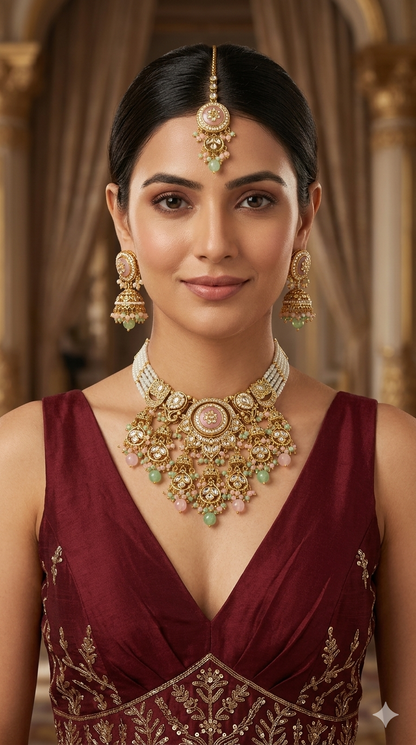 Green Kundan necklace Set/ kundan Indian jewellery kundan Ravia sets