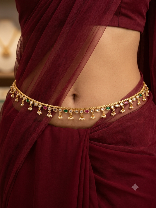 Gold Ruby Green Belly chain indian kamarbelt Marco saree chain